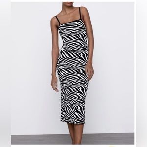 Zara Black and White Jacquard Zebra knit midi dress